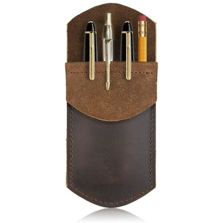 Leather Pencil - Rustic Leather Pocket Protector for Pens, Pencils, Office & Work Essentials, Pen Holder is Handmade by Nabob Leather (Brown)