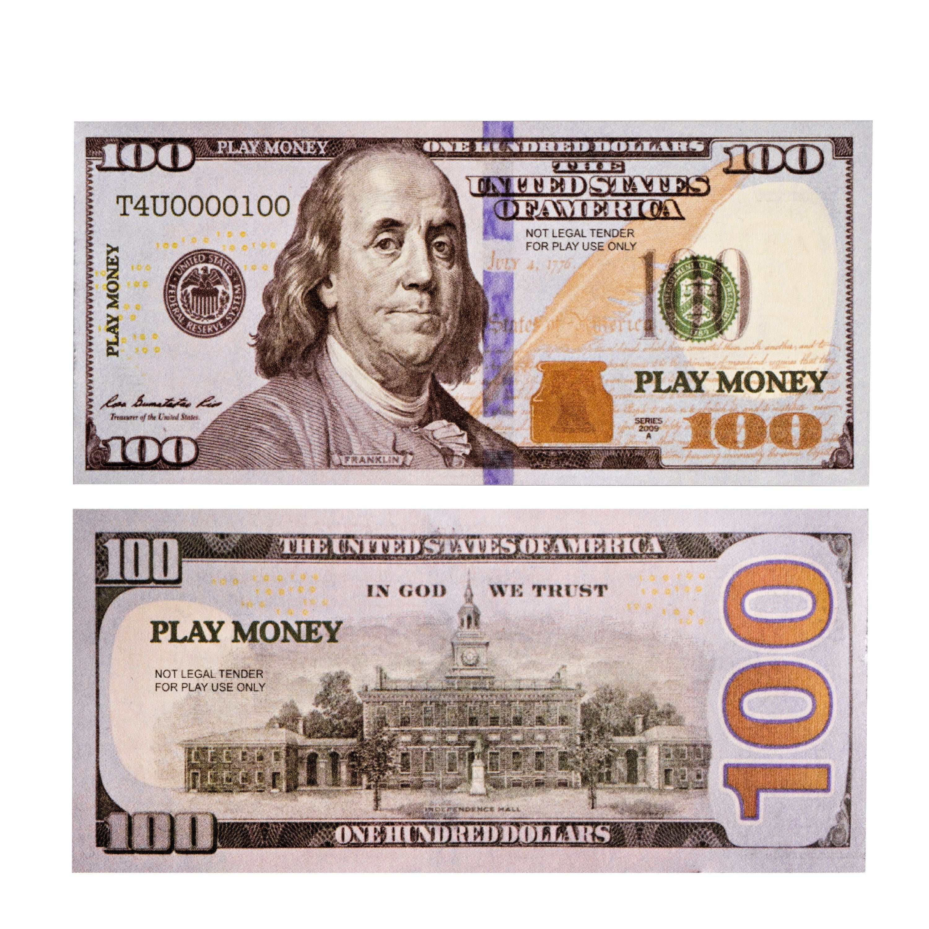 pretend dollar bills realistic double sided money stack that looks real 50 of each amount 9300 in play money 300 bills total small bills 5 x 2 5 inches walmart com