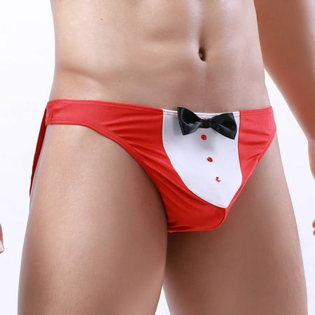 

Juebong Underwear for Mens Clearance Men Casual Bow Knot Trousers Thin Cover Buttocks Sexy Low Waist Breathable Single Ding Underpants Red L