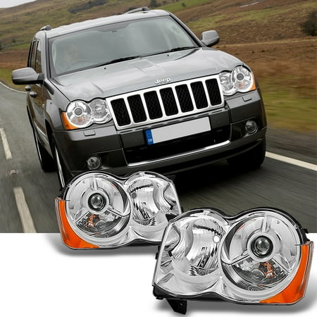 Fit Chrome 2008 2009 2010 Jeep Grand Cherokee Halogen Type Fit Chrome 2008 2009 2010 Jeep Grand Cherokee Halogen Type Headlights Lh Rh