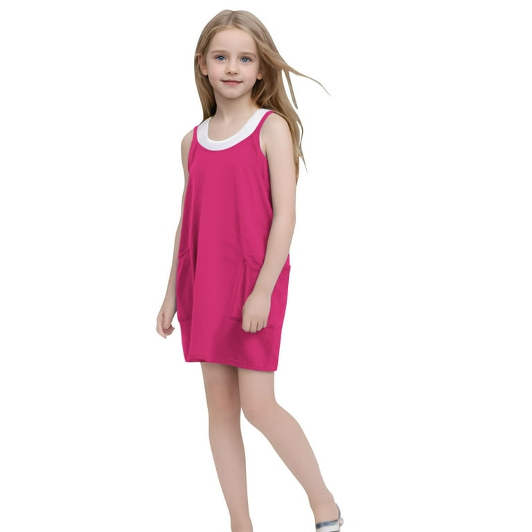 Girls Mini Dresses with Pockets Cute Sleeveless Spaghetti Strap Sundresses Juniors Teens Casual Solid Color Pullover Short Dress Size 5-14