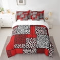 thumbnail image 2 of jejeloiu Patchwork Geometric Checkered 7pcs Bedding Comforter Set,Leopard Zebra Print Queen Bedding Sets,Red White Black Queen Sheet Sets For Girls Kids,Ultra Soft Home Decor Reversible, 2 of 8