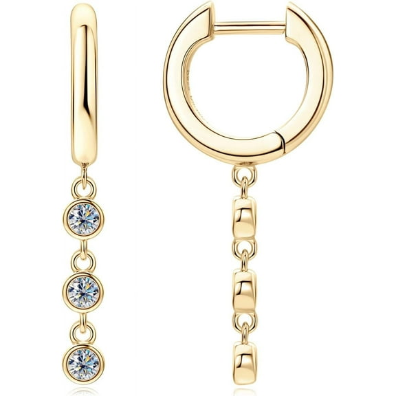 Moissanite Huggie Dangle Earrings for Women 925 Sterling Silver Trendy Round Classic Hoop Earring for Wife Mom Mother's Day Birthday Gifts