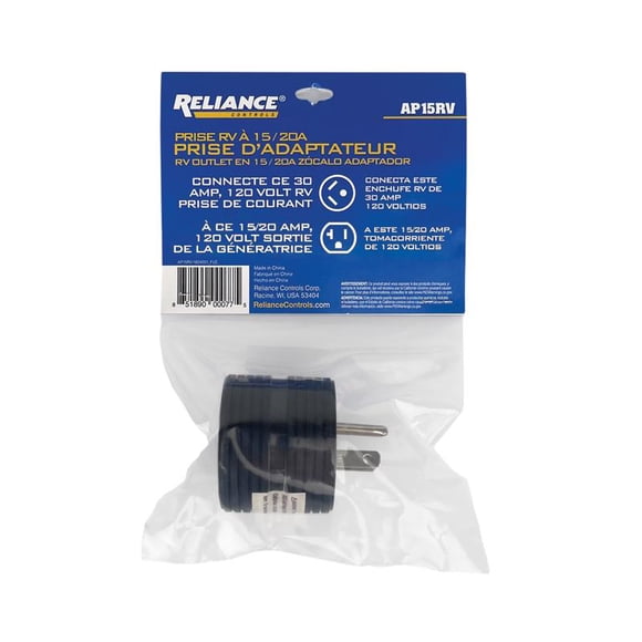 Adaptador Reliance Controls AP15RV 15/20 A 125 V, 3 hilos, 14 AWG