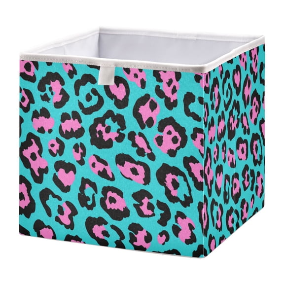 Storage Basket Foldable Open Organizers for Clothes Toys Books15.75x10.63x6.96in Blue Pink Leopard