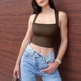 thumbnail image 3 of Women's Tank Tops Sleeveless Square Neck Crop Top Casual Camisole Brown L, 3 of 6
