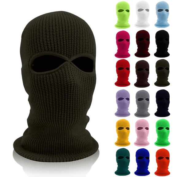 2-Hole Warm Full Face Mask Cover Ski Mask Winter Balaclava Cap Knitted for Outdoor Sports Hot Pink One Size