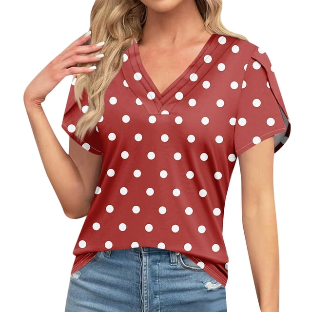 T-shirts pour Femmes à Col en V à Manches Courtes Décontractés Amples Hauts 2024 Tendance Maintenant