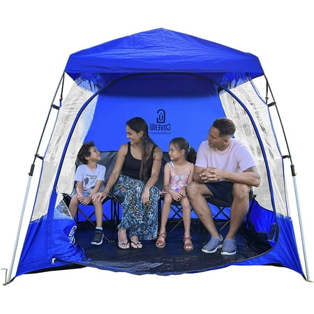 CoverU Sports Tent Pod For 3-4 People - RAIN or Sun Protection – NEW Large Pop Up Climate Canopy Shelter – Soccer, Football, Softball & Other Sporting Events and Parades - Patented - Blue