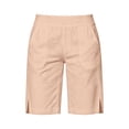 thumbnail image 5 of Ihhxva Cotton Beach Shorts for Women Elastic Waist Solid Color Adjustable with Pockets Stretchable Summer Exterior Pocket High Bermuda Style Casual Workout Lounge S-2XL, 5 of 9