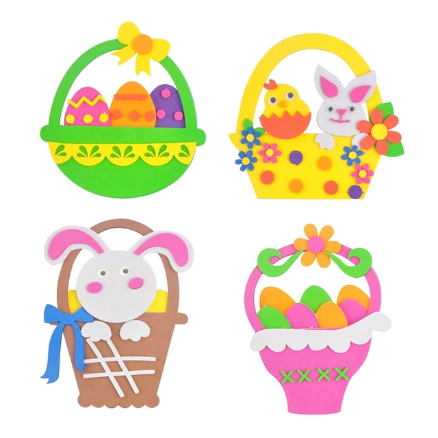 4PCS Easter DIY Material Kit Creative Handmade Cartoon DIY Flower Basket Easter Egg Material for Kids Kindergarten (Random Style)