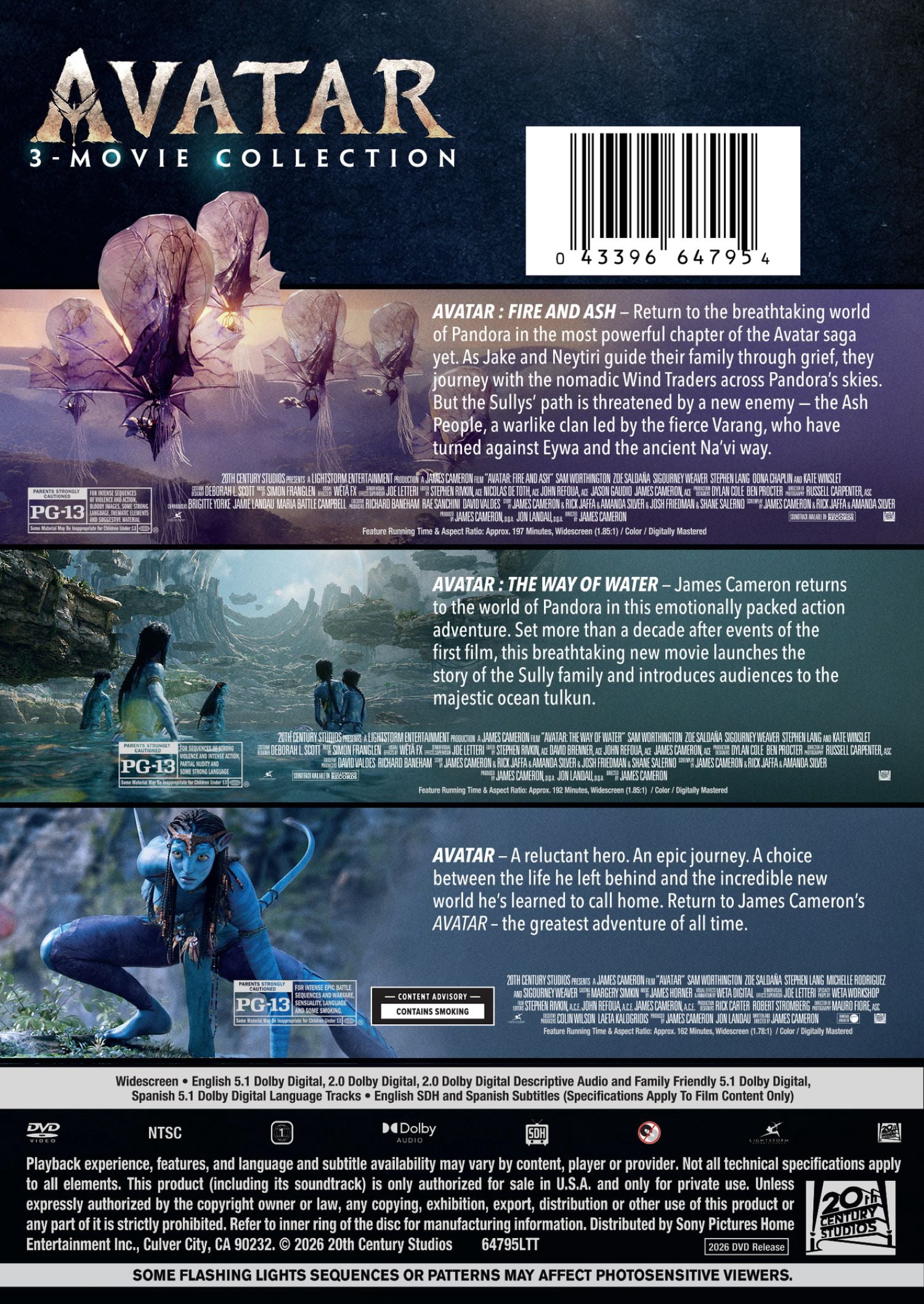 Avatar: Fire And Ash/ Avatar: The Way Of Water/ Avatar Multi-Feature (DVD) 20th Century Studios, Action & Adventure, Fantasy, Sci-Fi