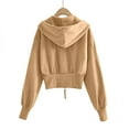 thumbnail image 6 of safuny Women's Cropped Double Zip Up Hoodies Sweatshirts Long Sleeve Fall Casual Solid Color Coat Tops Khaki _3 S, 6 of 6