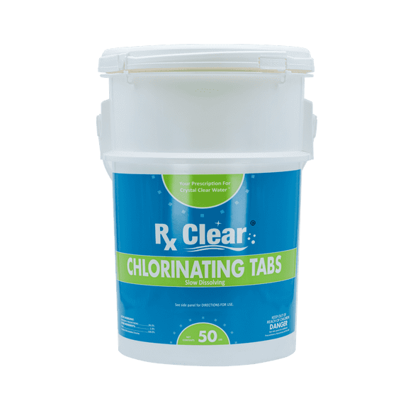 Rx Clear 1" Stabilized Chlorine Tablets for Use in Swimming Pools, 50 lb Bucket