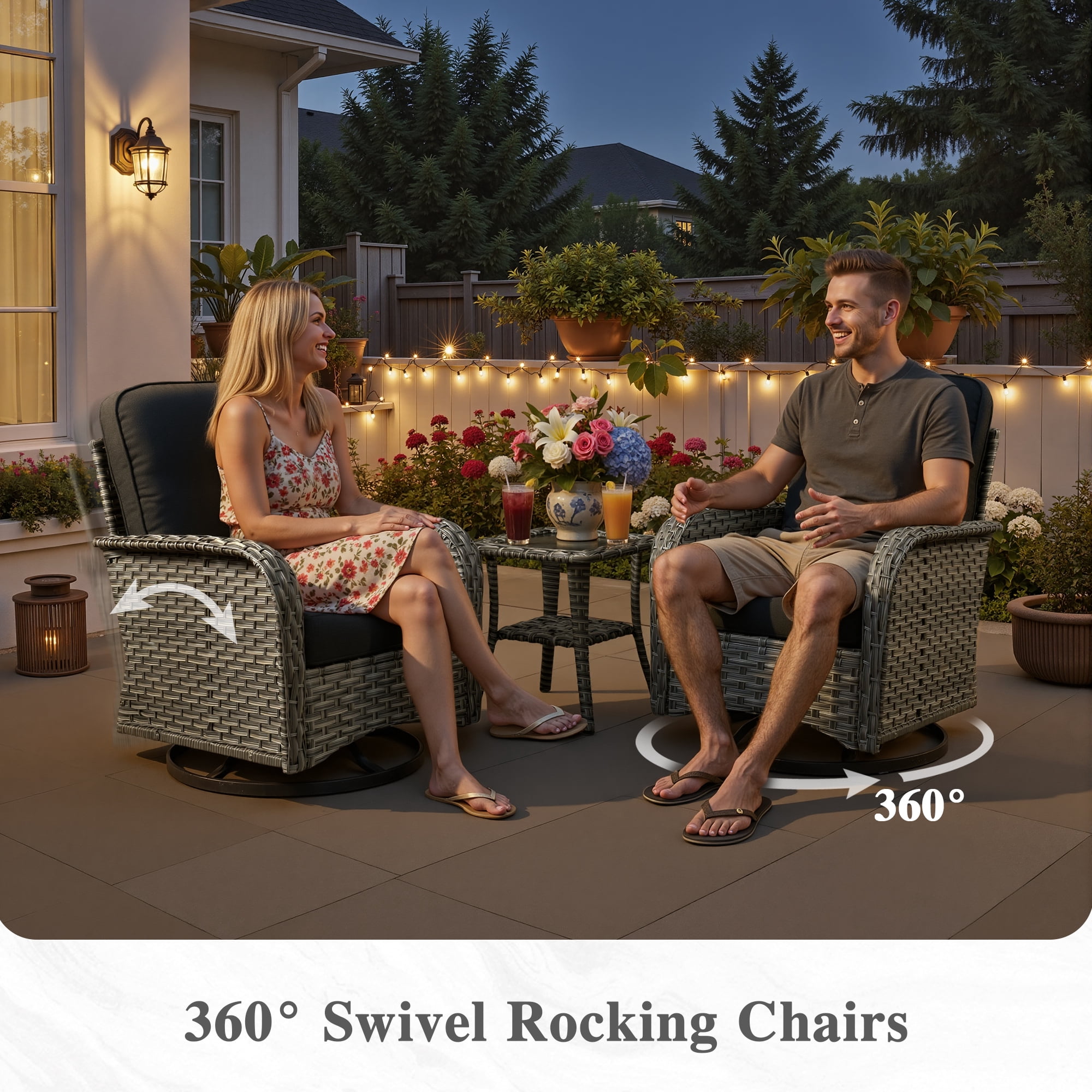 Ovios 8 Pieces Wicker Patio Furniture Sets Outdoor Conversation Sectional Sofa with Swivel Chairs & Solar Light Table