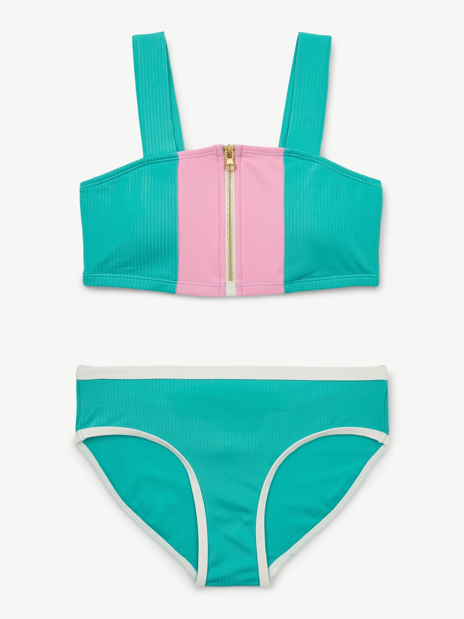 Justice Girls Ribbed Zipper Bikini Swimsuit, 2 Piece, Sizes XS-XL