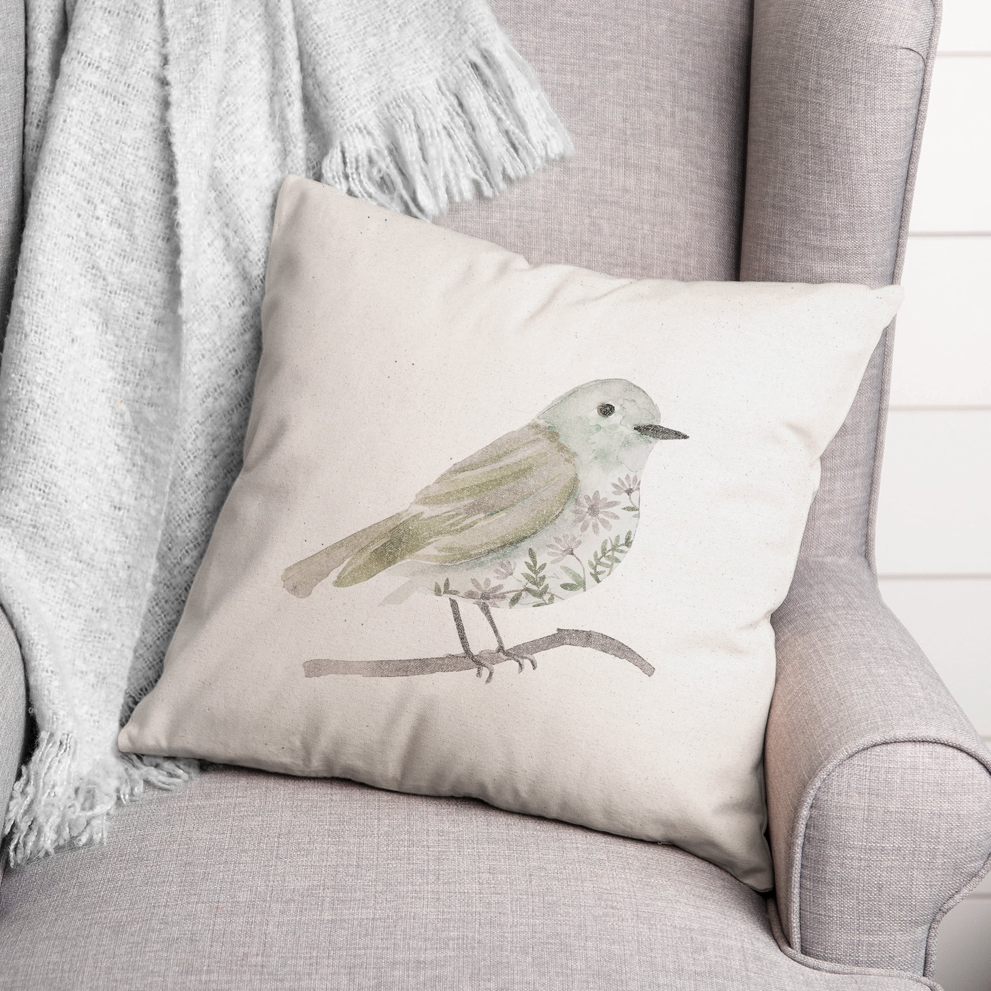 Creative Products Neutral Sage Bird I 18 x 18 Indoor / Outdoor Pillow
