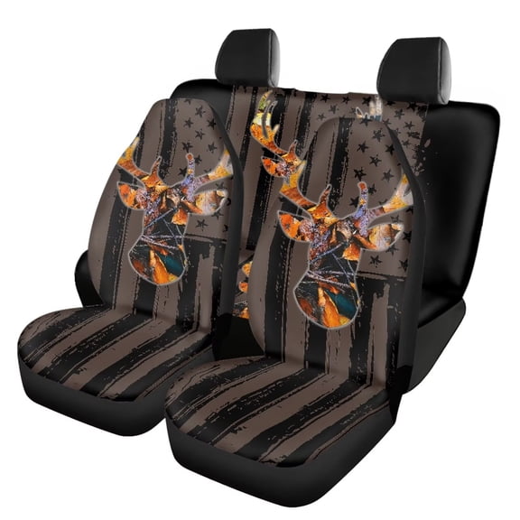 Pzuqiu American Flag Deer Car Seat Covers 4 Pcs Automobile Seat Cover Sets Front Seats and Rear Bench Cover Car Seat Protectors Interior Covers for Auto Truck Van SUV