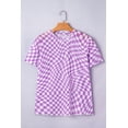 thumbnail image 3 of Women's Purple Checkered Mock Neck Mesh T-Shirt – Casual Summer Style for Everyday Wear, XL, 3 of 10