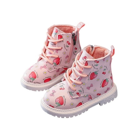 

Gomelly Casual Boots for Girls Ankle Booties Strawberry Print Fashion Combat Boots(Toddle/Little Kid) Pink 7C