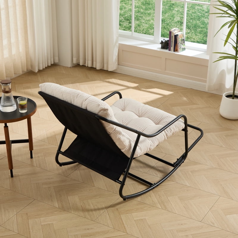 Howcool Patio Rocking Chair with Footrest & Cushion, Curved-Arm Glider Rocking Chair, Indoor Accent Chair