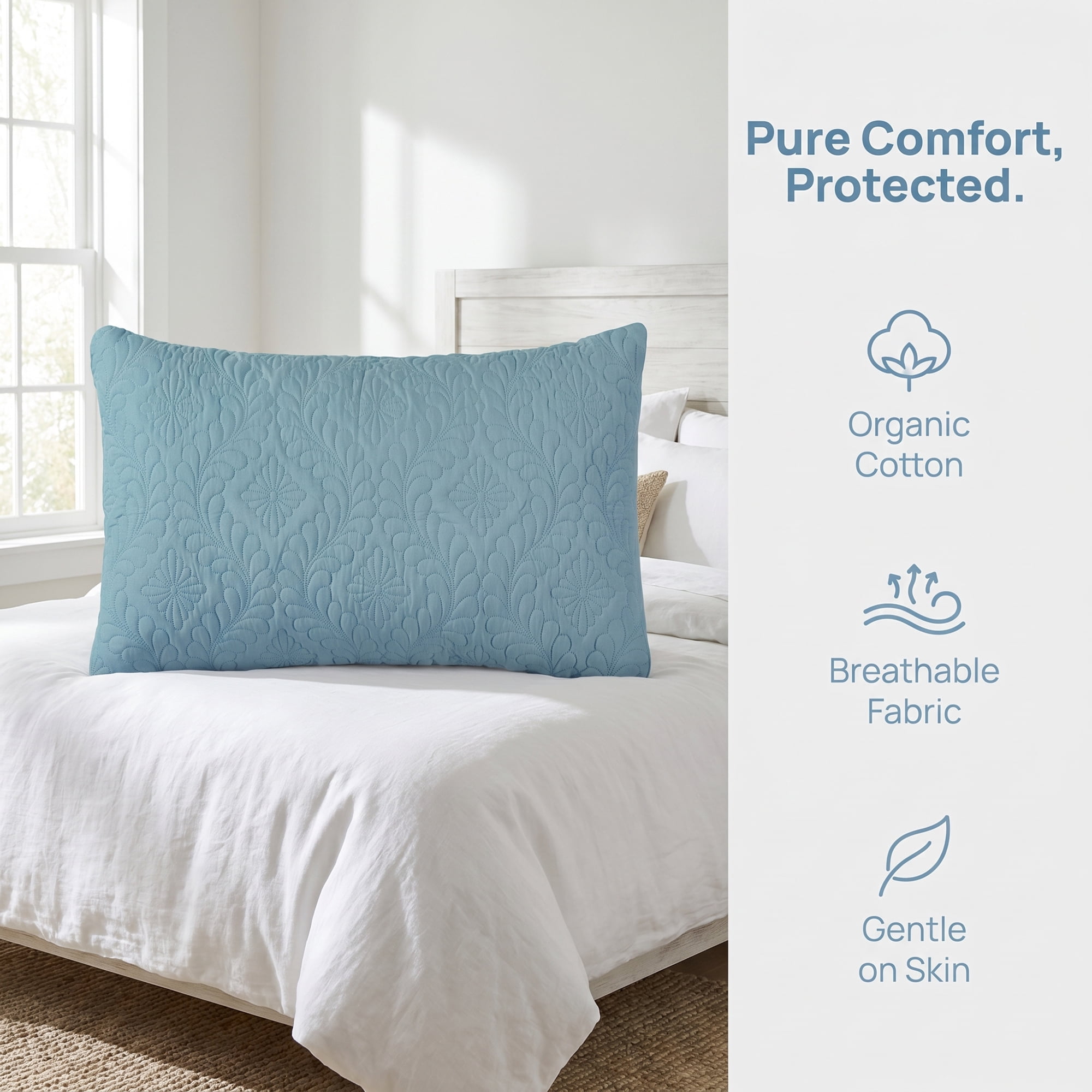 Unique Bargains Pillow Protectors with Envelope Standard Breathable Cotton Covers Blue A