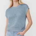 thumbnail image 2 of Afdoent T Shirts For Women Crew Neck Short Sleeve Solid Color Hollow Sunscreen Knitted Top Tee Shirts Casual Vacation Clothes, 2 of 4