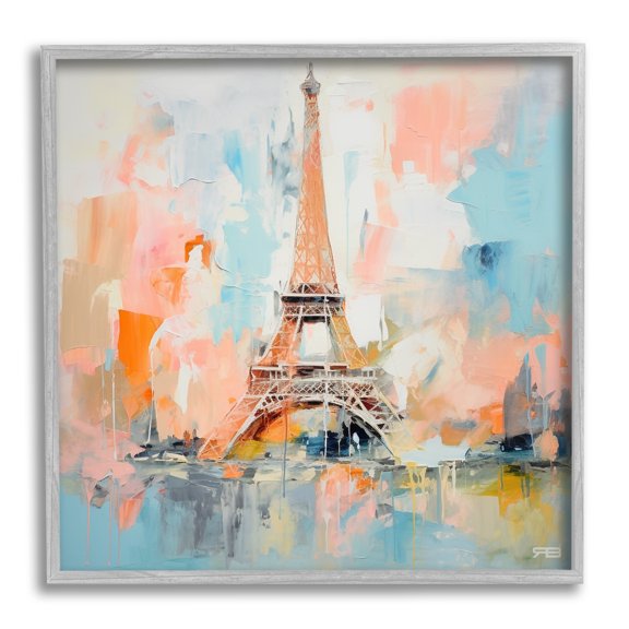 Stupell Industries Abstract Pink Eiffel Tower Abstract Painting Gray Framed Art Print Wall Art, 12 x 12