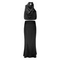 thumbnail image 4 of GZWYHT Sets for Women Lounge Sets for Women Women's Summer Long Formal Satin Dress Mock Neck Sleeveless Flowy Maxi Tank Top And Skirt Track Suits for Women Set 2 Piece Sets for Women Black L, 4 of 7