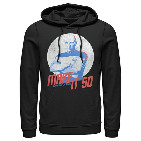 Men's Star Trek: The Next Generation Captain Jean Luc Picard Make It So Pull Over Hoodie Black 2X Large