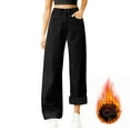 thumbnail image 2 of larppty Winter Straight Jeans Women High Waist Fleece Lined Wide Leg Casual Denim Pants（Black，XXXXXL/XXXXL）, 2 of 4