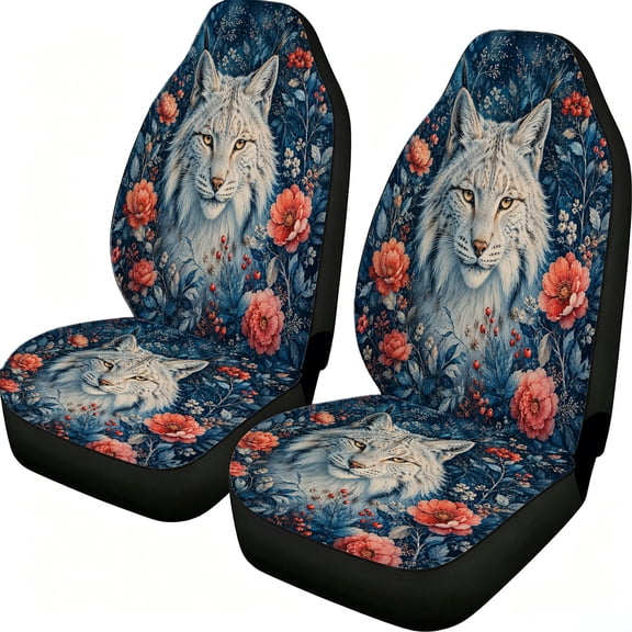 Odenmar White Lynx Floral Car Seat Covers, 2-Piece Front Protectors, Breathable Mesh Fabric, Universal Fit for Trucks Vans Suvs