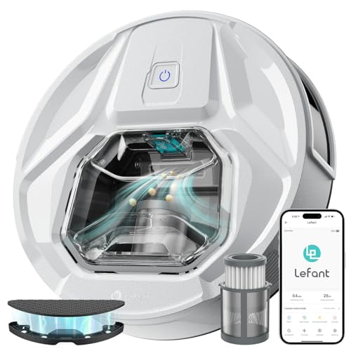 Robot aspirador Lefant M320 con mopa, potente succión de 6500 Pa, 210 min de autonomía, diseño delgado, depósito de basura visible de 800 ml, detección de alfombras, control por voz de Alexa, ideal p
