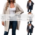 thumbnail image 4 of Hrsba Cable Knit Sweaters for Women Solid Color V Neck Oversized Long Knit Pullover Sweater, 4 of 6