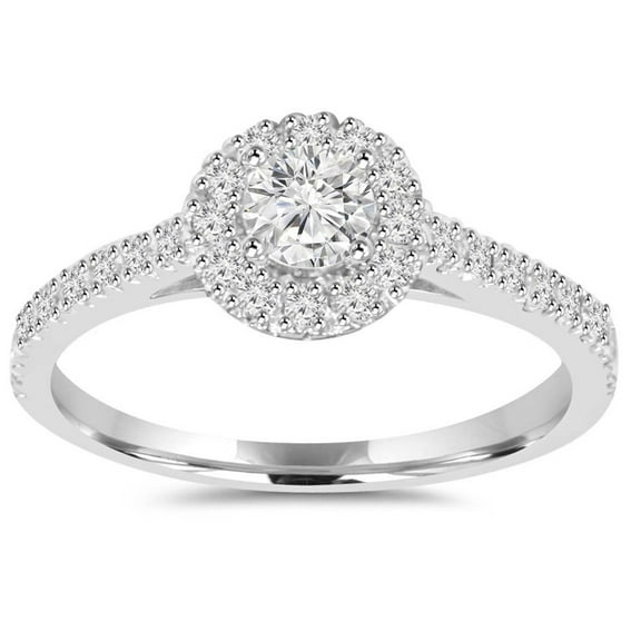 Edge Jewel 14K White Gold Plated Emerald Wedding Ring - Round Cut 1.52 Ct Lab Created Round Diamond Engagement Ring - Wedding Anniversary Women's Ring for Wife - Anniversray Halo Ring for Her