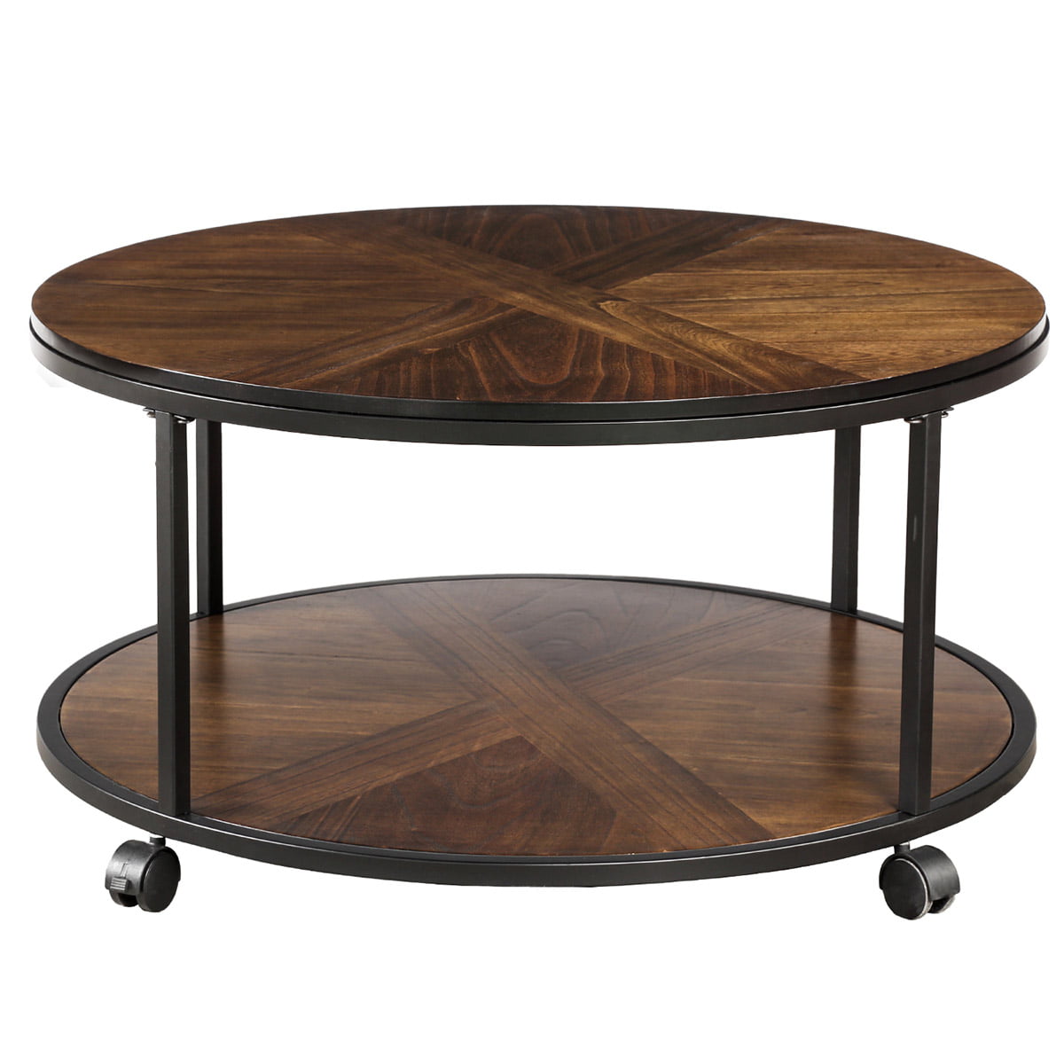 KAWELL Round Coffee Table with Caster Wheels and Unique Textured