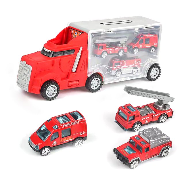 Transportador de coche de plástico portátil, puerta que se puede abrir de doble cara, juguetes de modelo de coche para niños, tienda de maquinaria móvil