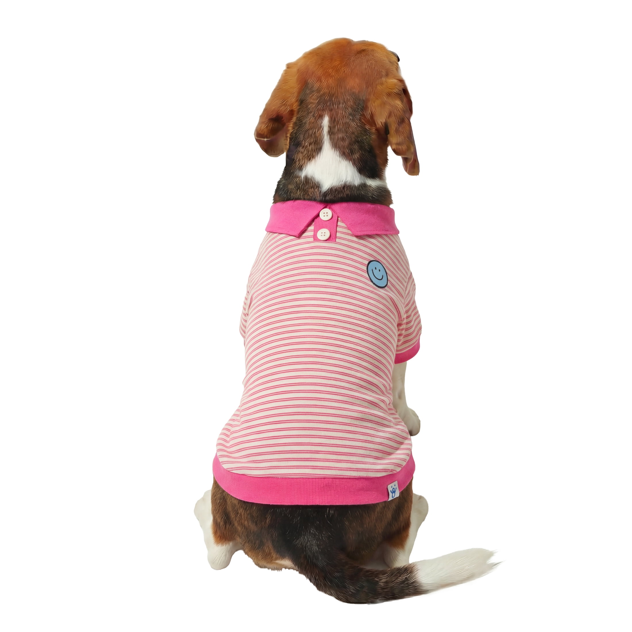 Oodles Multi-Color Striped Smiley Face Knit Polo Spring Dog T-Shirt, Medium