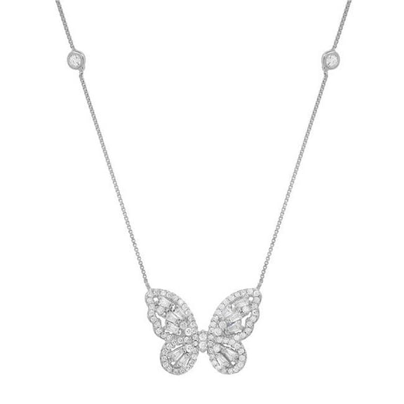 18 in. Sterling Silver Baguette Butterfly Station Necklace