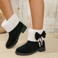 thumbnail image 3 of Rokment Bow Mid Calf Snow Boots for Women Girls 2025 Ethnic Fuzzy Warm Suede Bowknot Short Dress Ankle Booties, 3 of 5