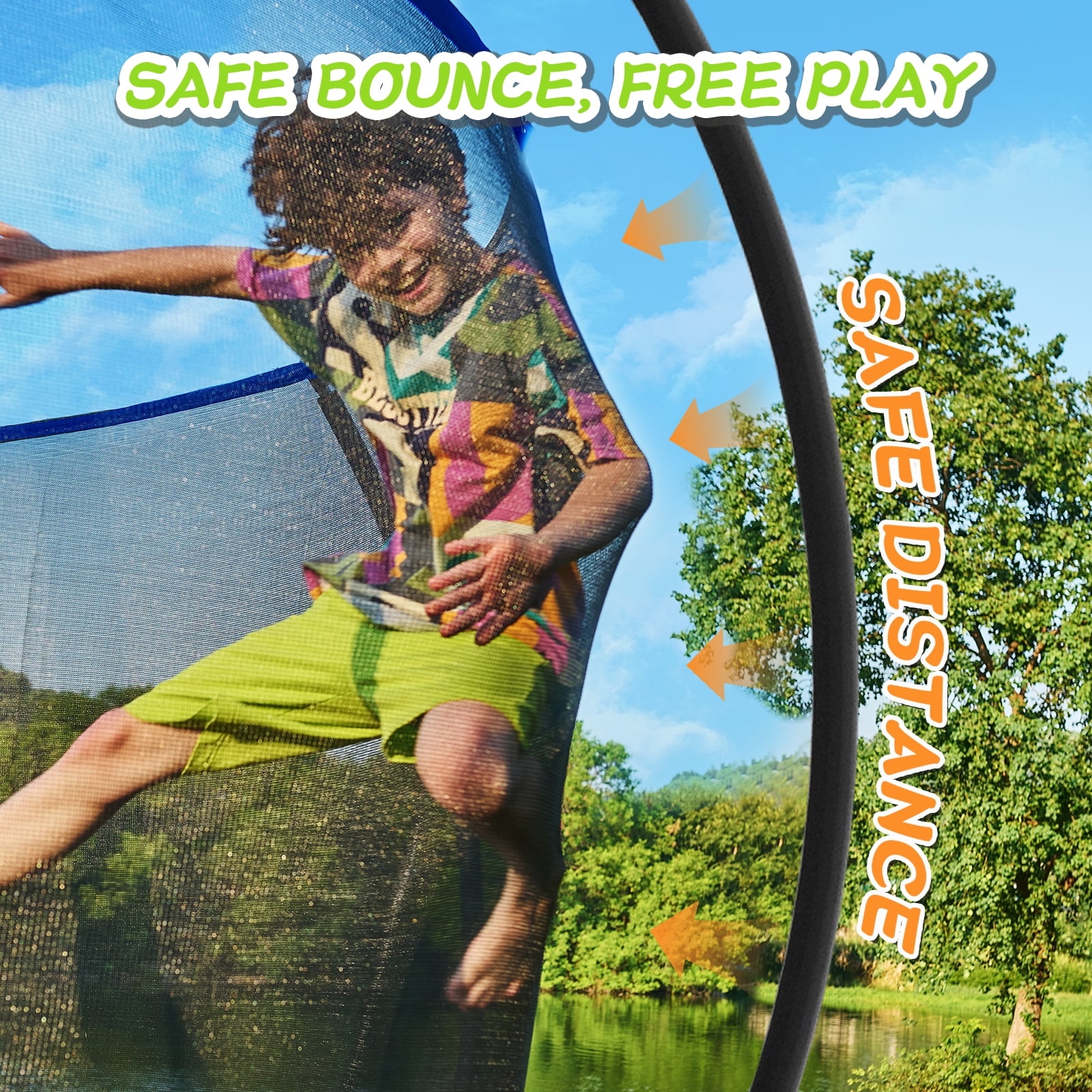 CalmMax 12FT Trampoline with Safety Enclosure & Weather Cover – ASTM Certified, Heavy-Duty Outdoor Trampoline with Ladder – for Kids & Adults, Blue