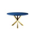 thumbnail image 2 of Benjara Emi 47 Inch Dining Table, Round Navy Blue Lacquer Top, X Twisted Gold Legs, 2 of 5