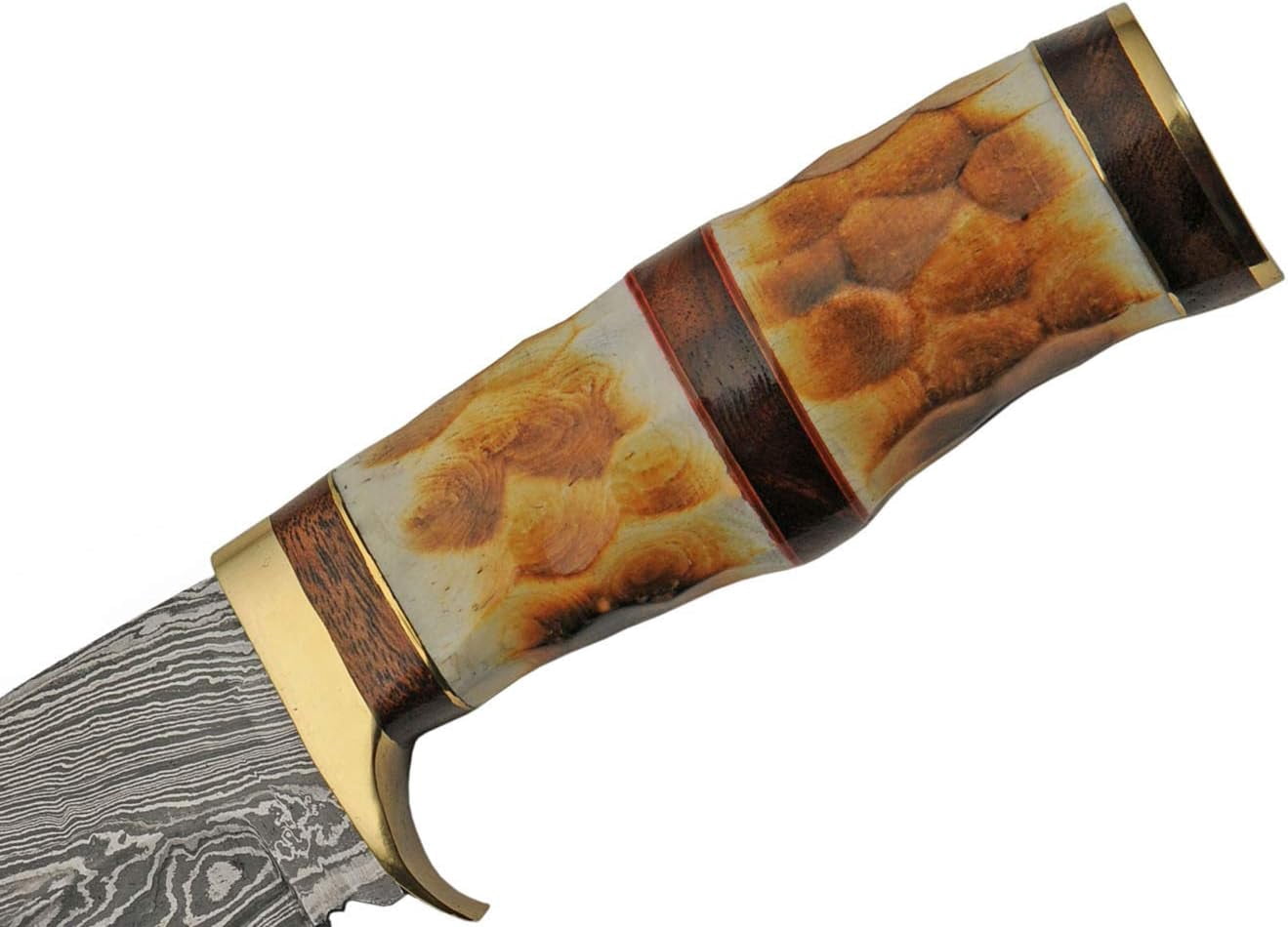 SANZ Damascus Flint Bone Hunting Knife 9 Inch - Camping Knife with Bone Handle, Full Tang Blade & Sheath - Pocket Knife for Hunting, Camping & Outdoor uses