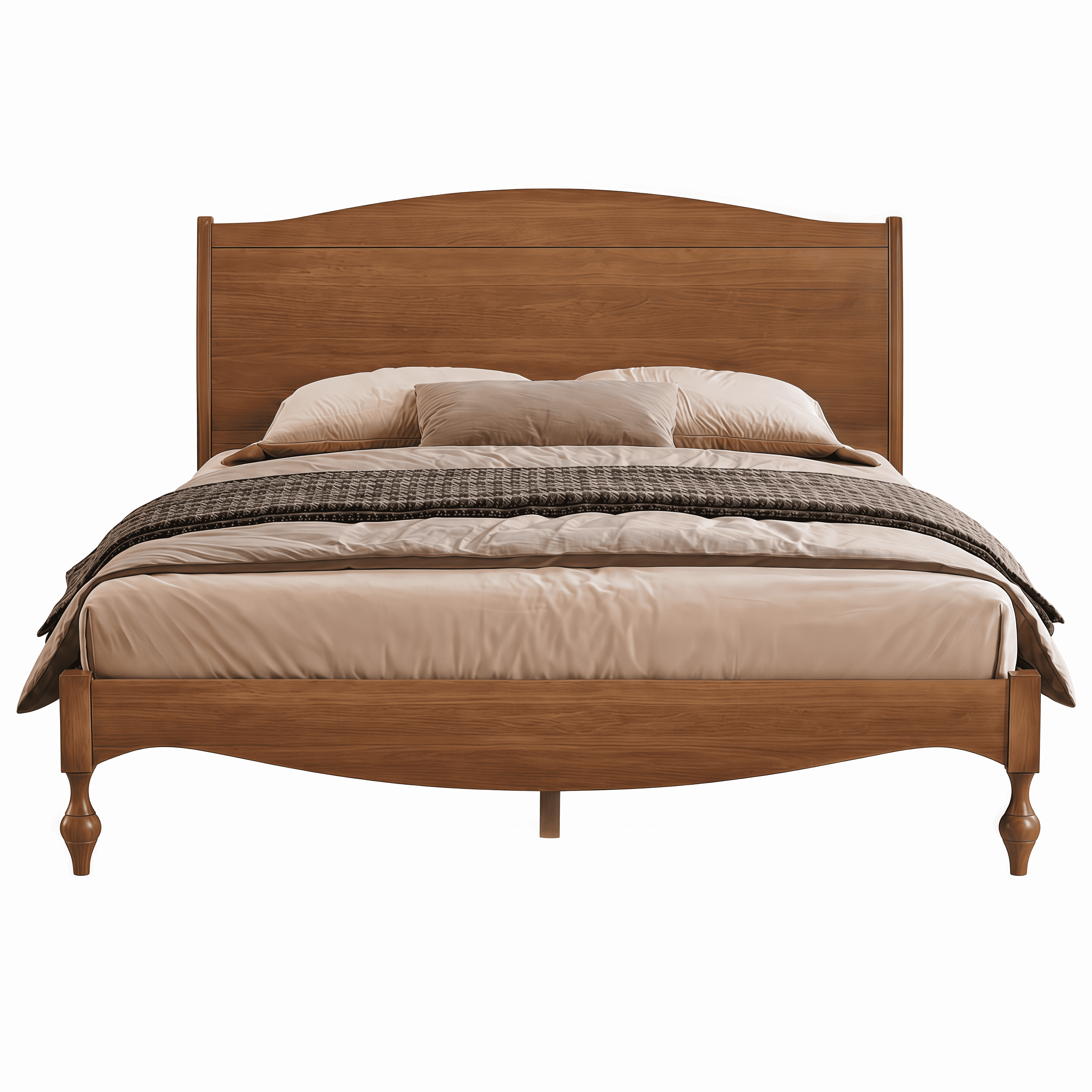 Euroco Wood Queen Size Platform Bed with Traditional Arched Headboard, Vintage Bed Frame, No Box Spring Needed, Light Walnut