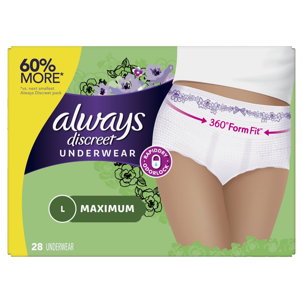 Always Discreet Max Protection Incontinence Underwear, Large, 28 Ct