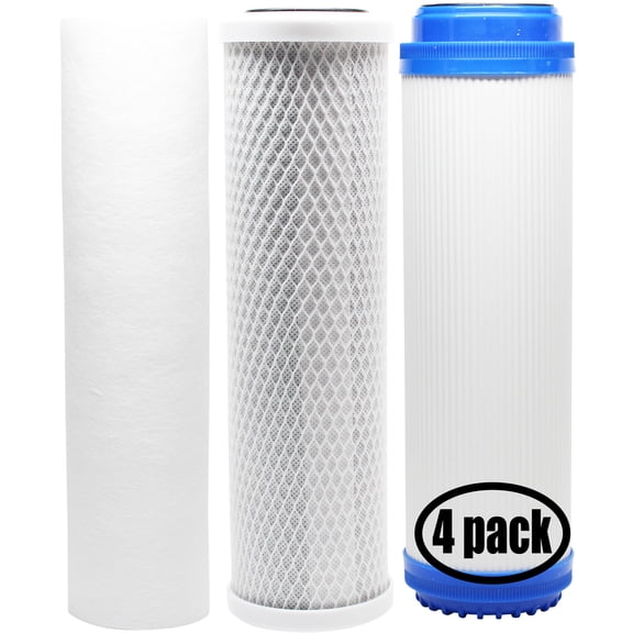 4-Pack Replacement for Filter Kit for Aquasmart 200 CT White RO System - Includes Carbon Block Filter, PP Sediment Filter & GAC Filter - Denali Pure Brand