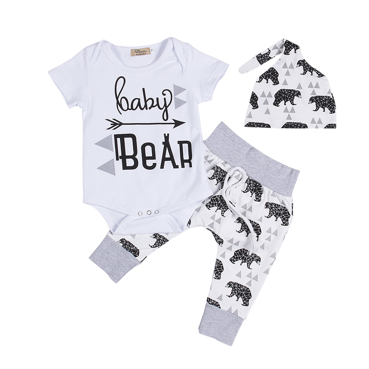 3PCS Newborn Boys Girls Baby Bear Outfit Set Cute Long Sleeve Romper 