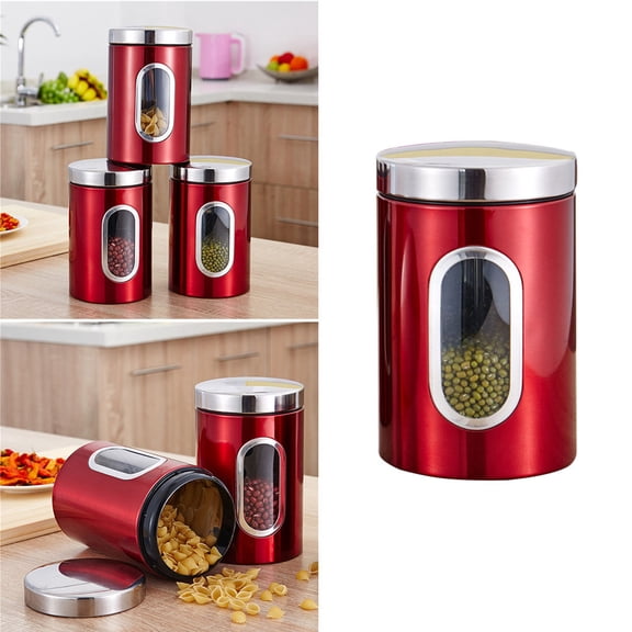 DRAFIDEEP Stainless Steel Food Storage Canister with Lid, Portable Red Jar for Kitchen Pantry, 1 Piece
