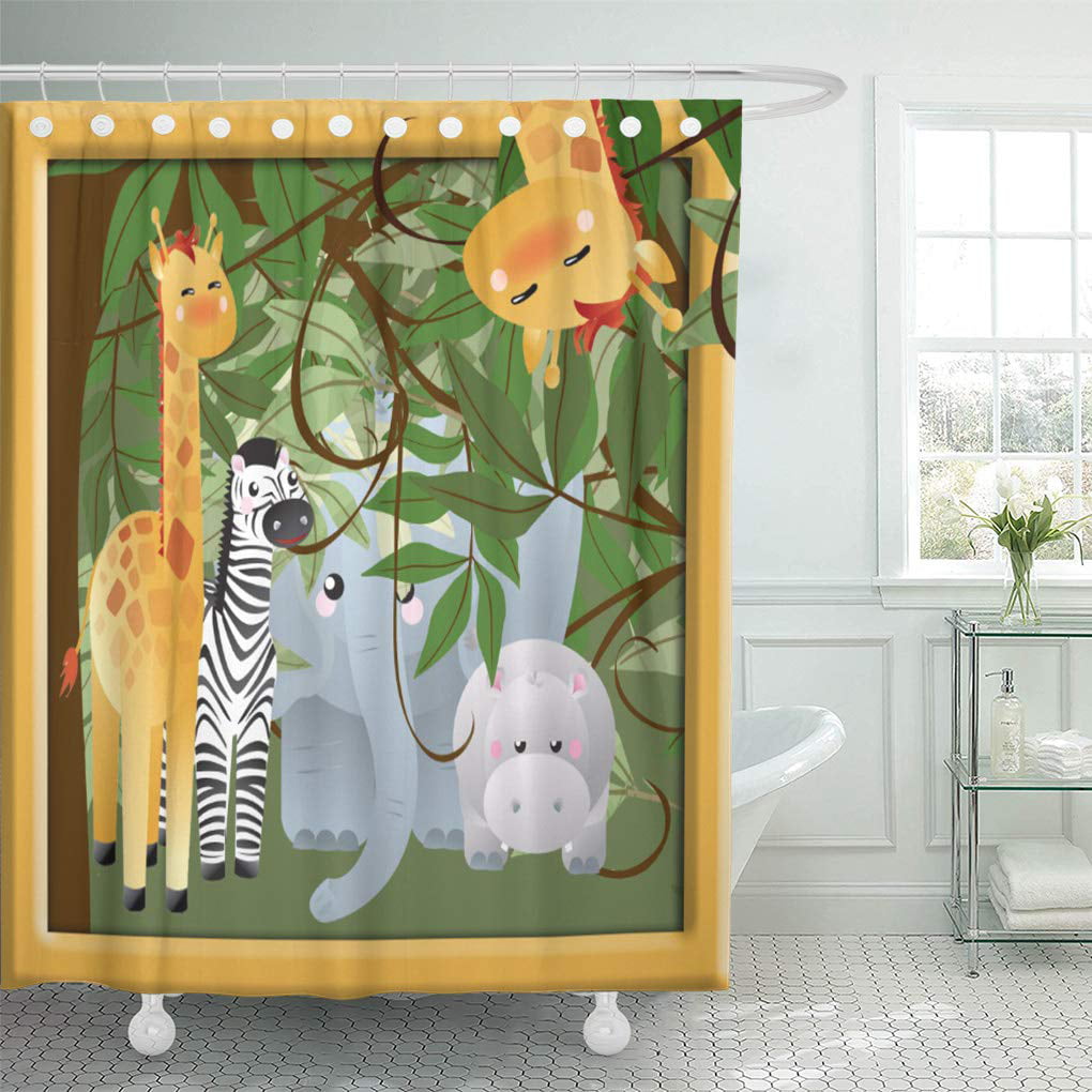 Waterproof 60x72" Shower Curtain Giraffe Green Jungle Bathroom Decor Peel Panel 