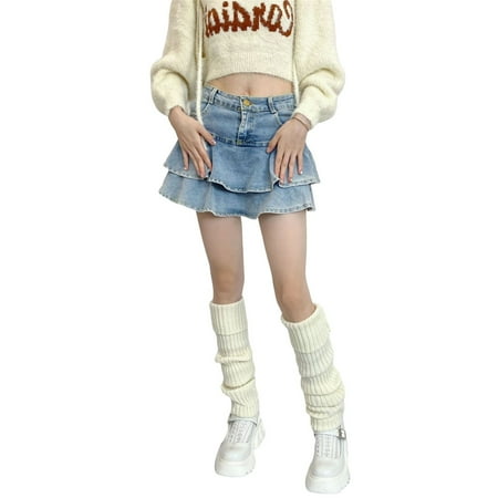 

Gureui Women s Autumn Winter Casual Ribbed Knit Leg Warmers Japanese Student Knee High Socks Solid Color Boot Cuffs